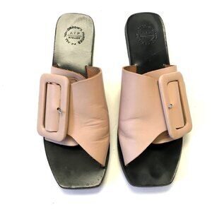 ATP Atelier Ceci Vacchetta Slide Sandals Womens 39 9 Black Tan Leather Flats